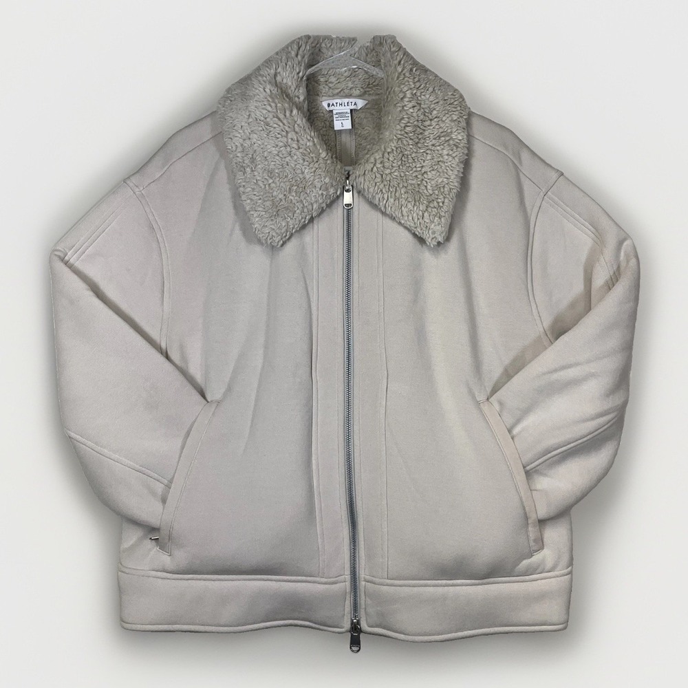 Athleta Large Westbound Sherpa Jacket Fleece Pockets Abalone Gray
